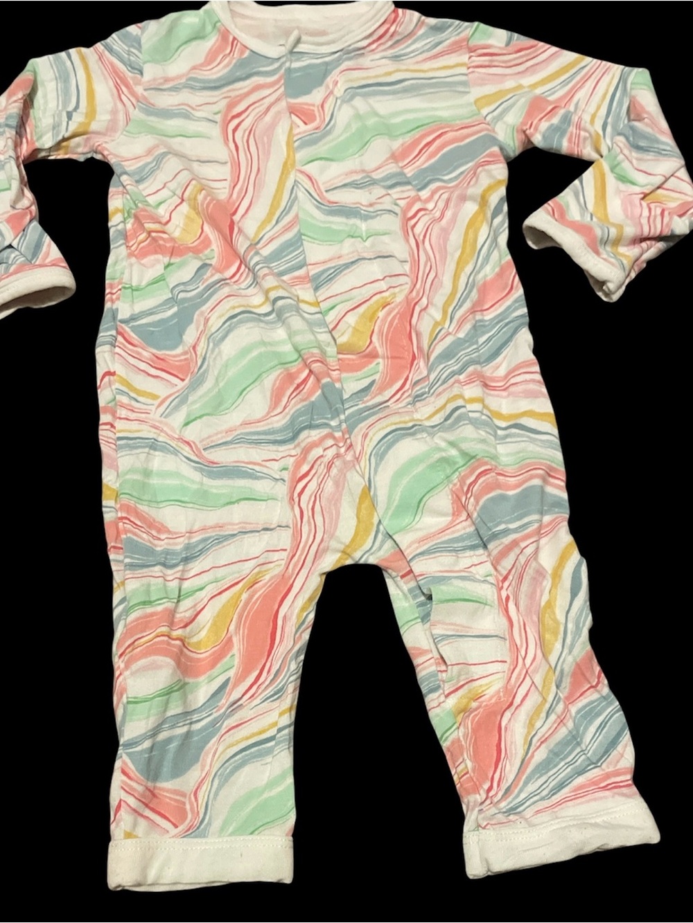 Magnetic Me Pastel Marble-Print Footie in Coral, Mint, Yellow & Blue VGUC